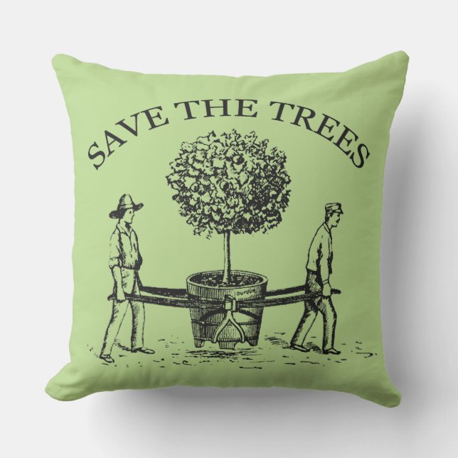 Vintage Illustration Save The Trees Outdoor Pillow (Front)