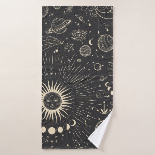 Vintage illustration set of moon phases. Different Bath Towel