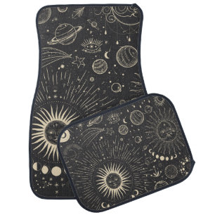 Vintage illustration set of moon phases. Different Car Floor Mat