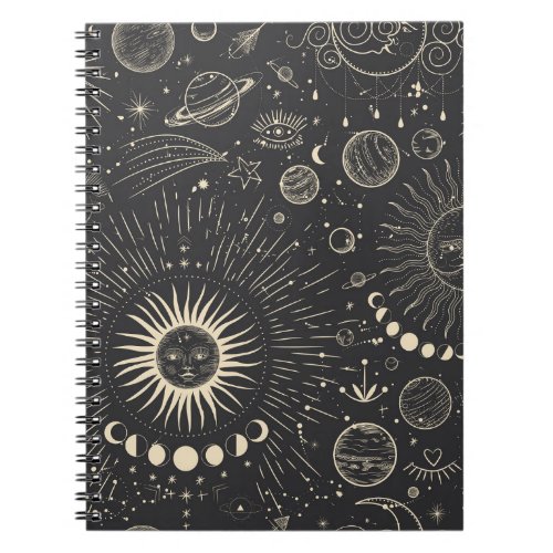 Vintage illustration set of moon phases Different Notebook
