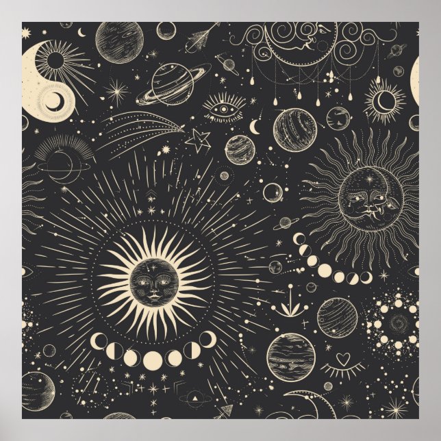 Vintage illustration set of moon phases. Different Poster (Front)