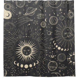 Vintage illustration set of moon phases. Different Shower Curtain