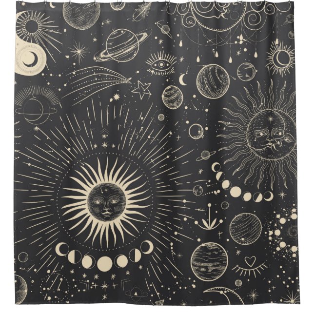Vintage illustration set of moon phases. Different Shower Curtain (Front)