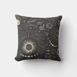Vintage illustration set of moon phases. Different Throw Pillow