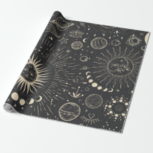 Vintage illustration set of moon phases. Different Wrapping Paper