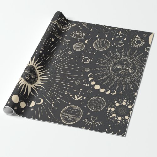 Vintage illustration set of moon phases Different Wrapping Paper