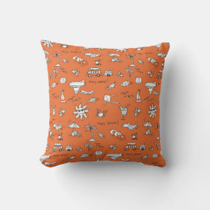 Vintage illustration summer pattern throw pillow
