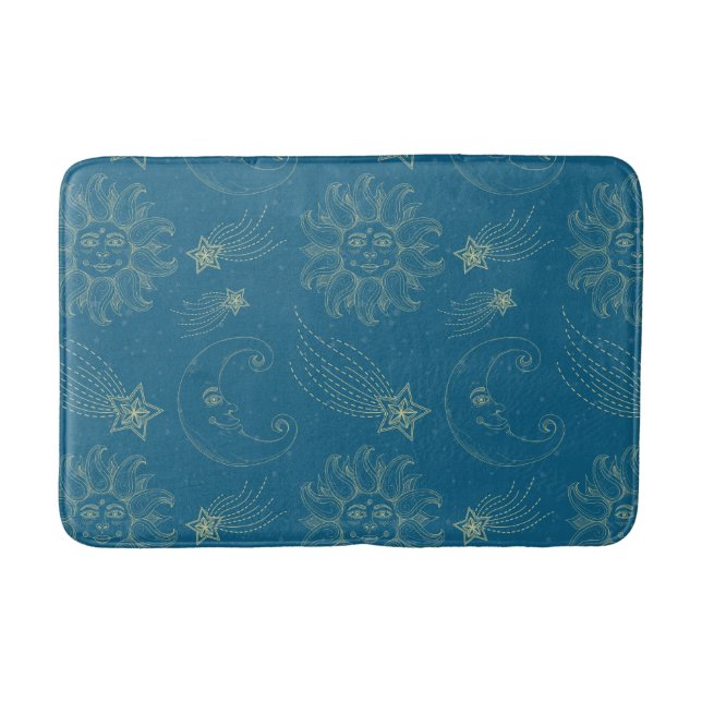 Vintage Illustration Sun Moon Stars Bath Mat (Front)