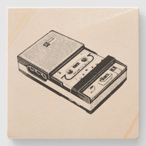 Vintage Illustration Tape Recorder Stone Coaster