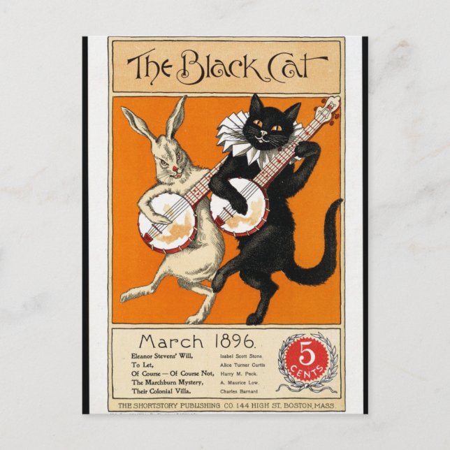 Vintage Illustration, The Black Cat, 1896 Postcard (Front)
