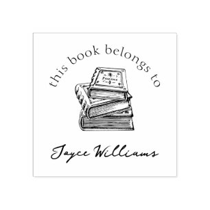 Vintage Illustration This Book Belongs To Custom Rubber Stamp