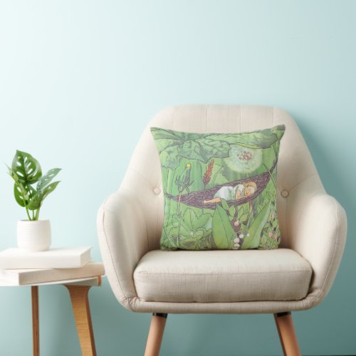 Vintage Illustration Thumbelina by Elsa Beskow  Throw Pillow