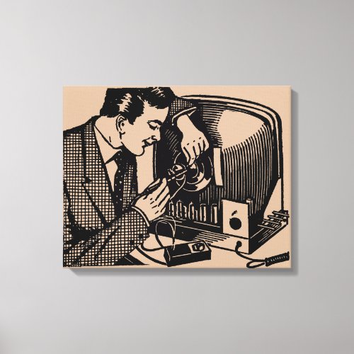 Vintage Illustration TV repairer Canvas Print