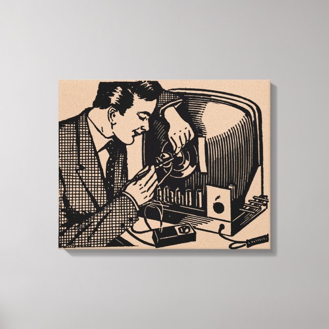 Vintage Illustration TV repairer Canvas Print (Front)