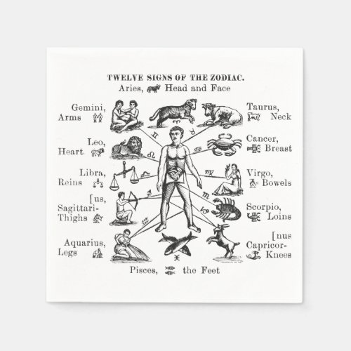 Vintage Illustration Twelve Signs of the Zodiac Paper Napkins