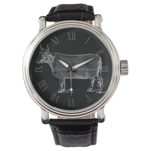 VINTAGE ILLUSTRATION W Cow blanket Roman Numerals Watch