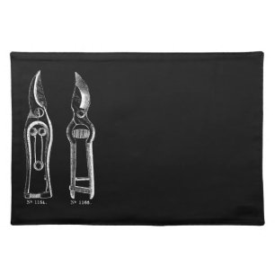 VINTAGE ILLUSTRATION white Pruners Black Placemat