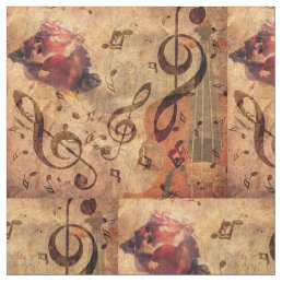 Vintage illustration with rose and violin fabric