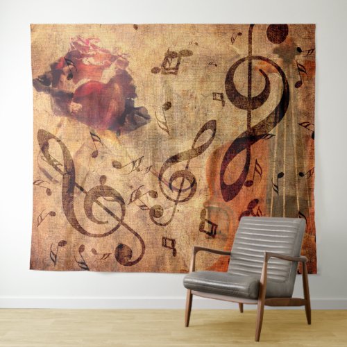 Vintage illustration with rose and violin tapestry