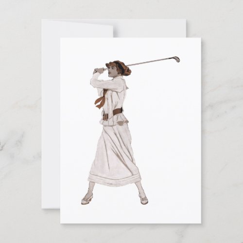 Vintage illustration woman golfing postcard