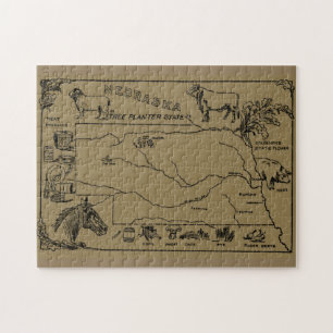 Vintage Illustrative Map of Nebraska (1912) - Tan Jigsaw Puzzle