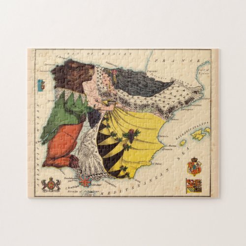 Vintage Illustrative Map of Spain 1869 Jigsaw Puzzle