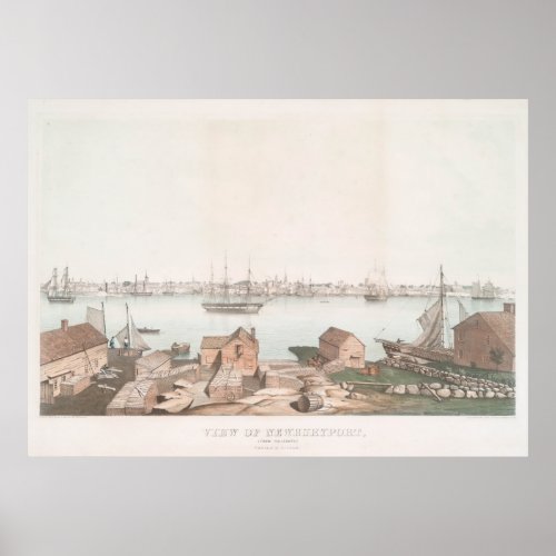 Vintage Illustrative View of Newburyport MA 1846 Poster