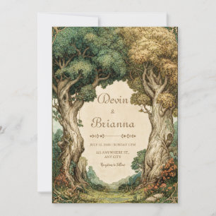 Vintage Illustrative Woodland Archway Wedding Invitation