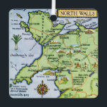 Vintage Ilustrated Map of North Wales  Metal Ornament<br><div class="desc">Beautifully illustrated map postcard of North Wales United Kingdom repurposed on an ornament.</div>
