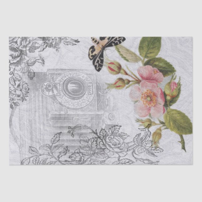 Vintage Iluustrations and Flowers Shabby Chic Tissue Paper (Front)