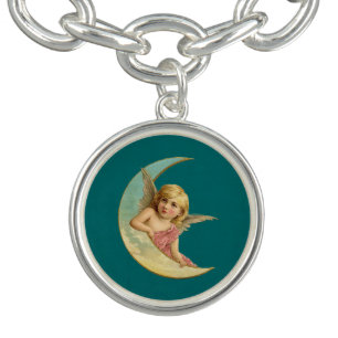 Vintage Image - Angel Sitting on a Crescent Moon Charm Bracelet