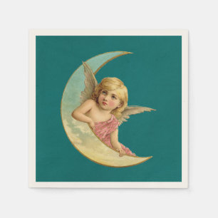 Vintage Image - Angel Sitting on a Crescent Moon Napkins