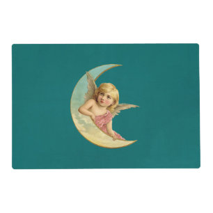 Vintage Image - Angel Sitting on a Crescent Moon Placemat