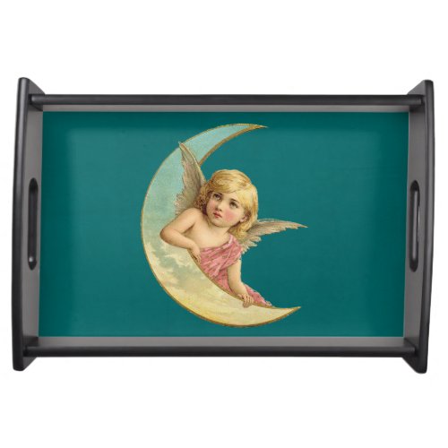 Vintage Image _ Angel Sitting on a Crescent Moon Serving Tray