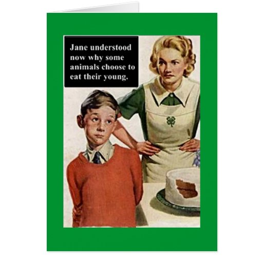 Vintage Image Angry Mom and Cake Card | Zazzle