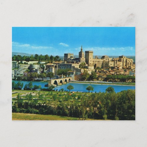 Vintage image France Avignon Bridge and palace Postcard