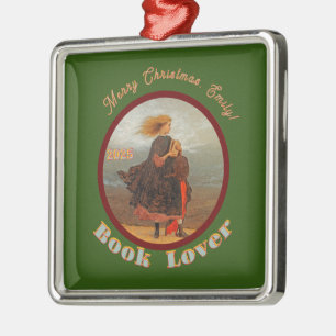 Vintage Image Girl With Books/Christmas Ornament