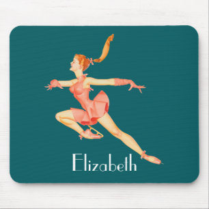 Vintage Image of A Figure Skater In A Pink Outfit Mouse Pad