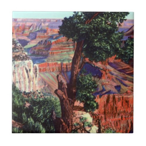 Vintage Image of Grand Canyon Landscape Ceramic Tile