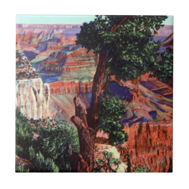 Vintage Image of Grand Canyon Landscape Ceramic Tile (Front)