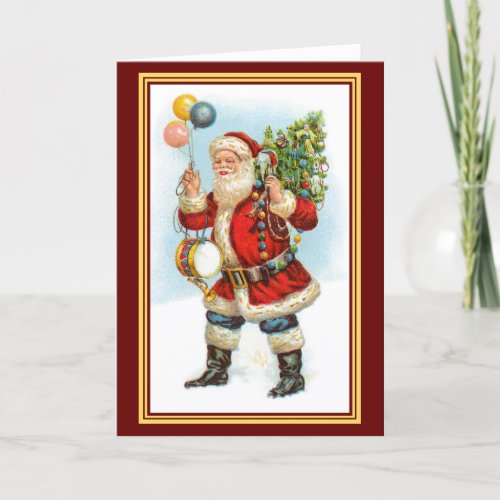 Vintage Image Santa with Drum and Balloons Holiday Card