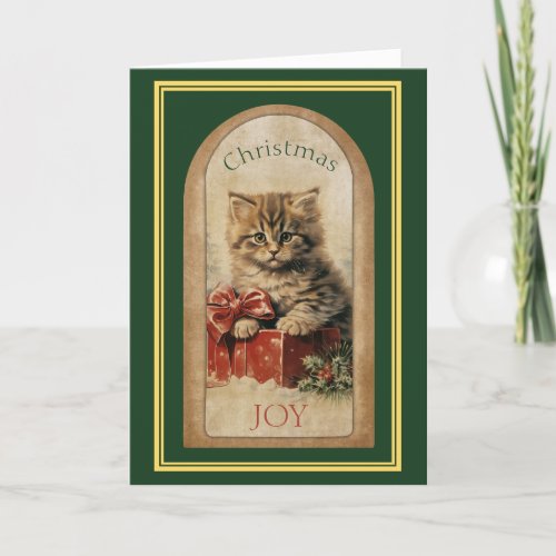 Vintage Image Tabby Kitten Christmas Gift Card
