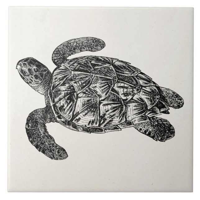 Vintage Imbricated Sea Turtle - Turtles Template Ceramic Tile (Front)