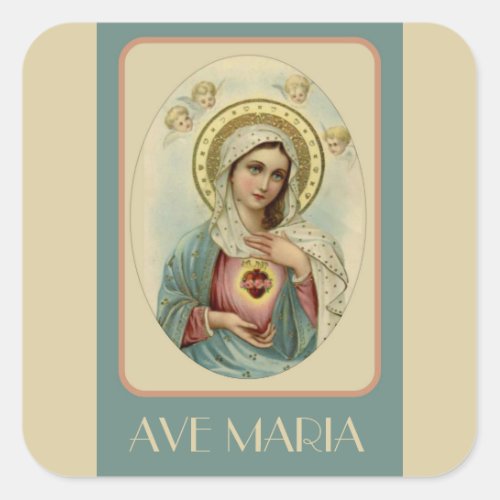 Vintage Immaculate Heart of Mary AVE MARIA Square Sticker