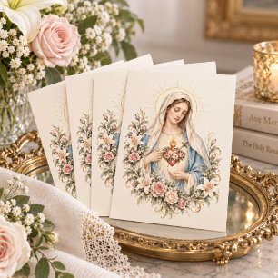 Vintage Immaculate Heart of Mary Floral Catholic Card