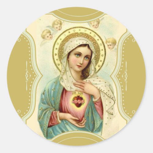 Vintage Immaculate Heart of Mary wcherubs Classic Round Sticker
