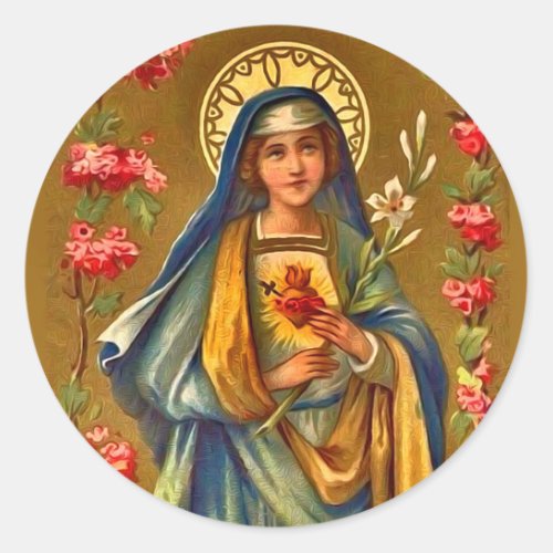 Vintage Immaculate  Sorrowful Heart of Mary Classic Round Sticker