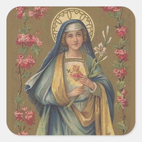 Vintage Immaculate  Sorrowful Heart of Mary Square Sticker