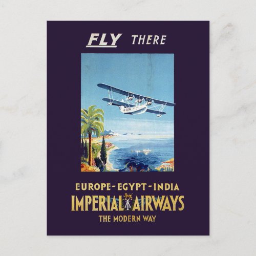 Vintage Imperial Airways Europe Egypt India Travel Postcard