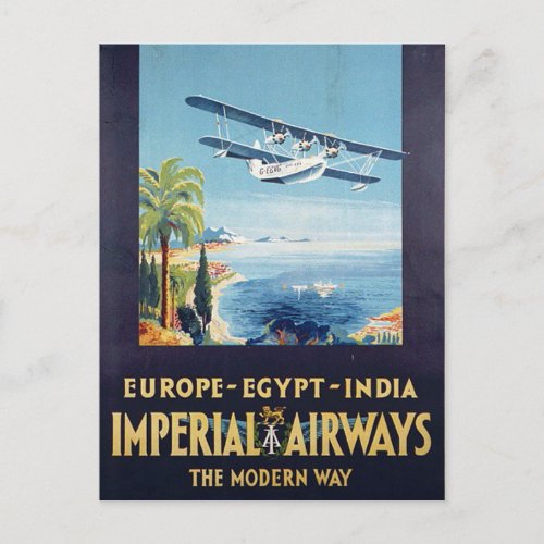 Vintage Imperial Airways Europe Egypt India Travel Postcard